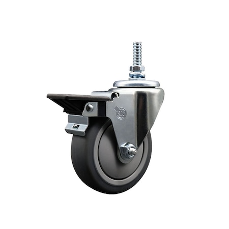 Service Caster 4 Inch Thermoplastic Rubber 38 Inch Threaded Stem Caster with Brake SCC-TS20S414-TPRB-PLB-381615